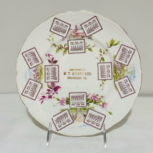Antique Porcelain Advertising Plate 1906 Calendar from Hunsicker Ironbridge PA - Picture 1 of 10
